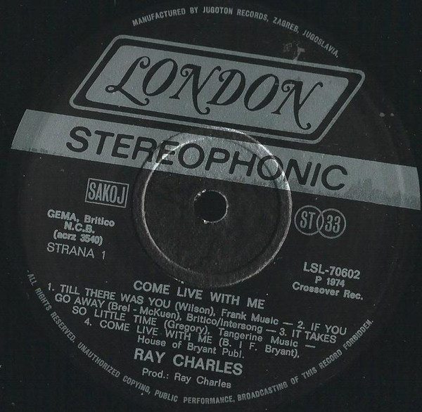Ray Charles - Come Live With Me (LP, Album)