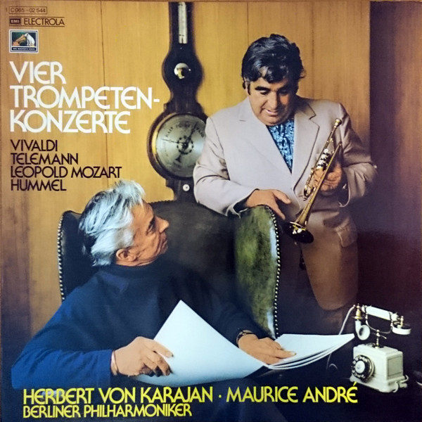 Vivaldi*, Telemann*, Leopold Mozart, Hummel* – Herbert von Karajan · Maurice André, Berliner Philharmoniker - Vier Trompeten-Konzerte (LP, Gol)