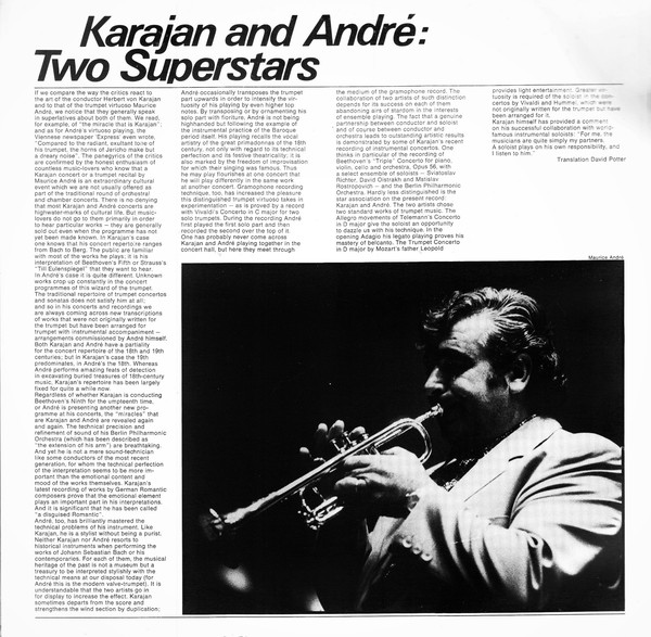 Vivaldi*, Telemann*, Leopold Mozart, Hummel* – Herbert von Karajan · Maurice André, Berliner Philharmoniker - Vier Trompeten-Konzerte (LP, Gol)