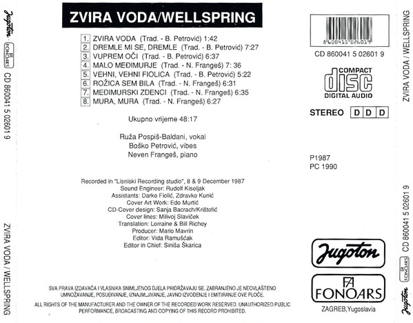 Ruža Pospiš-Baldani*, Boško Petrović, Neven Frangeš - Zvira Voda / Wellspring (CD)