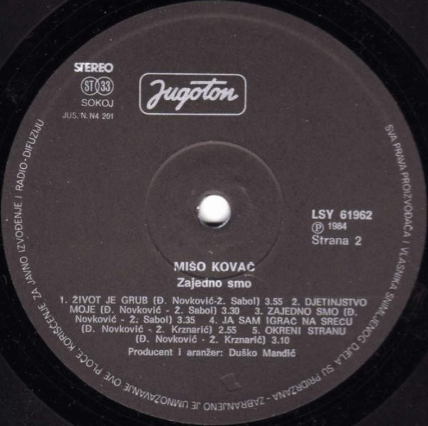 Mišo Kovač - Zajedno Smo (LP, Album, RP)
