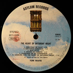 Tom Waits - The Heart Of Saturday Night (LP, Album, RE)