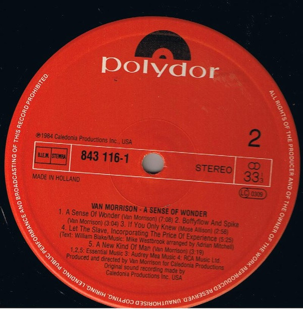 Van Morrison - A Sense Of Wonder (LP, Album, RE)