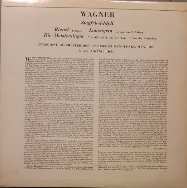 Wagner* - Carl Schuricht - Siegfried-Idyll / Die Meistersinger / Lohengrin / Rienzi (LP)