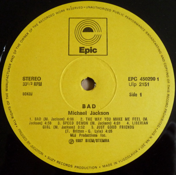 Michael Jackson - Bad (LP, Album, Gat)
