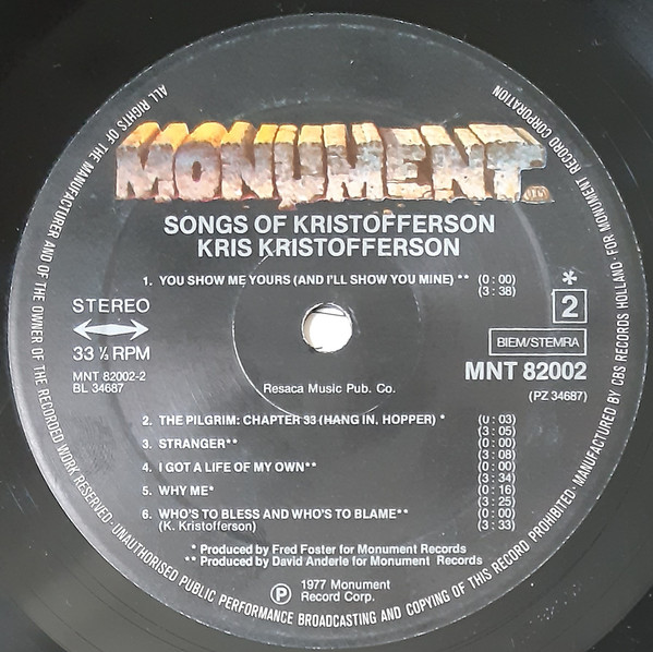 Kris Kristofferson - Songs Of Kristofferson (LP, Comp, Bla)