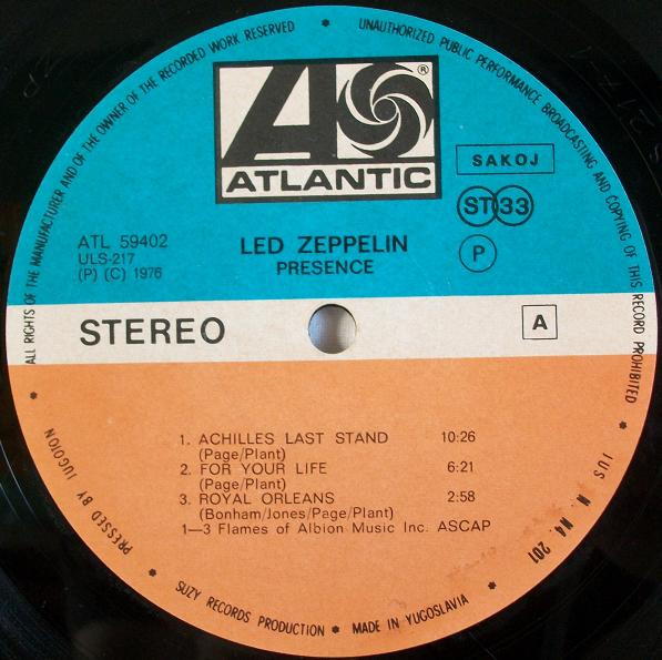 Led Zeppelin - Presence (LP, Album, Gat)