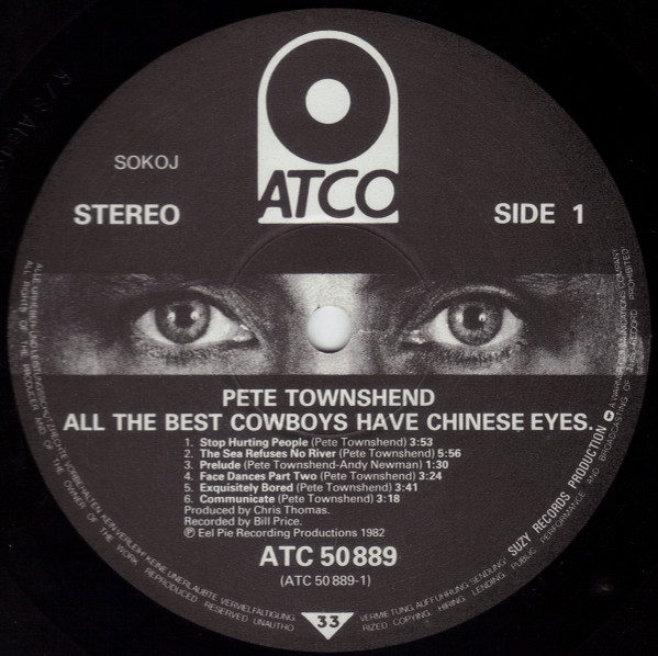 Pete Townshend - All The Best Cowboys Have Chinese Eyes (LP, Album)