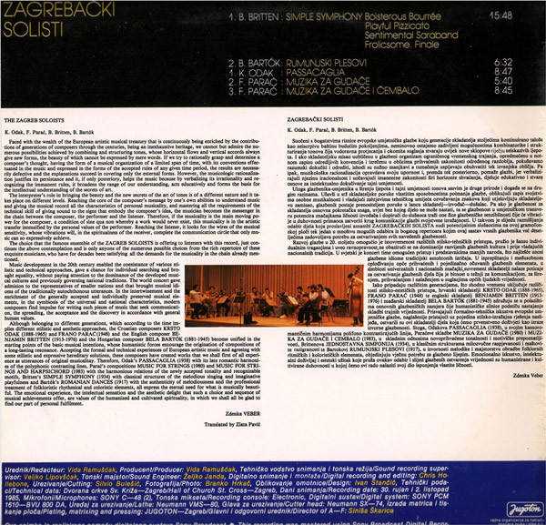 Zagrebački Solisti - Britten, Bartók, Odak, Parać (LP, Album)