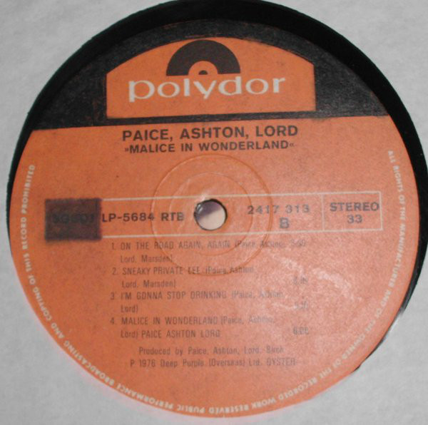 Paice Ashton Lord* - Malice In Wonderland (LP, Album)