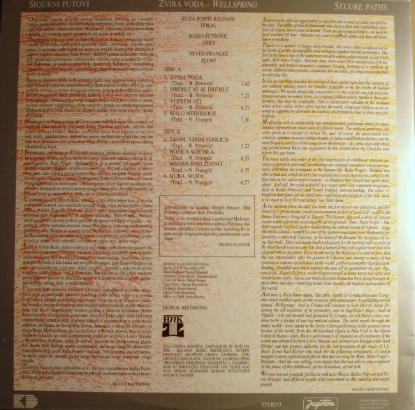 Ruža Pospiš-Baldani*, Boško Petrović, Neven Frangeš - Zvira Voda - Wellspring (LP, Album)