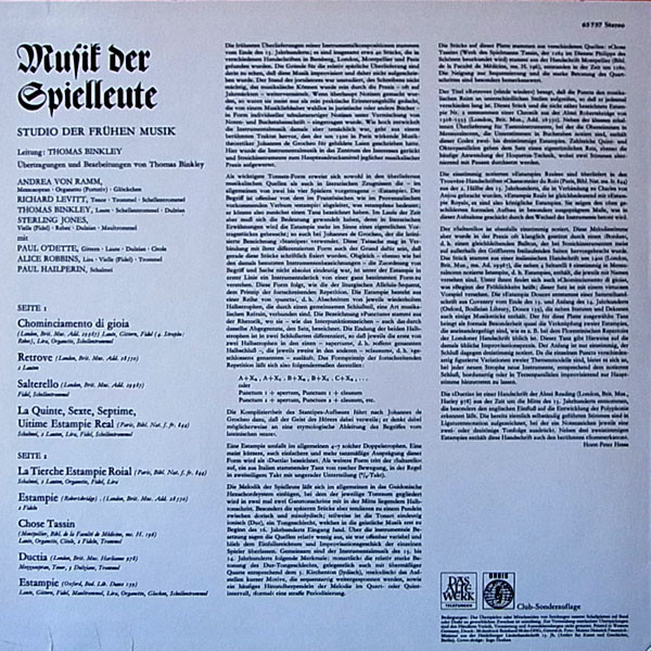 Thomas Binkley, Studio Der Frühen Musik - Musik Der Spielleute (LP, Album, Club)