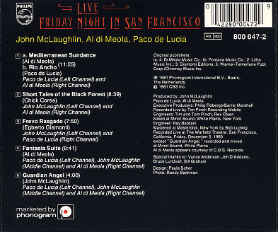 Al Di Meola / John McLaughlin / Paco De Lucía - Friday Night In San Francisco - Live -  (CD, Album, RE)