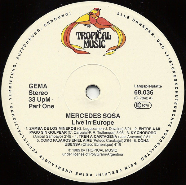 Mercedes Sosa - Live In Europe (LP, Album)