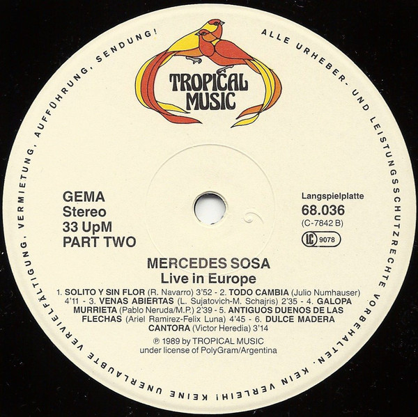 Mercedes Sosa - Live In Europe (LP, Album)