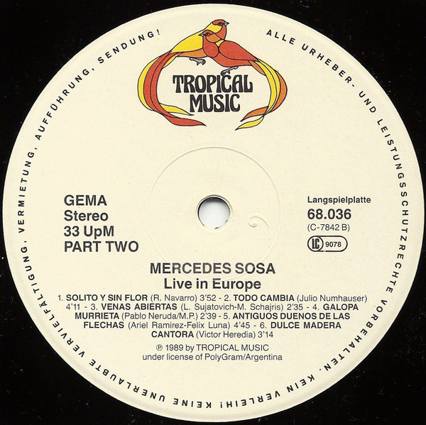 Mercedes Sosa - Live In Europe (LP, Album)