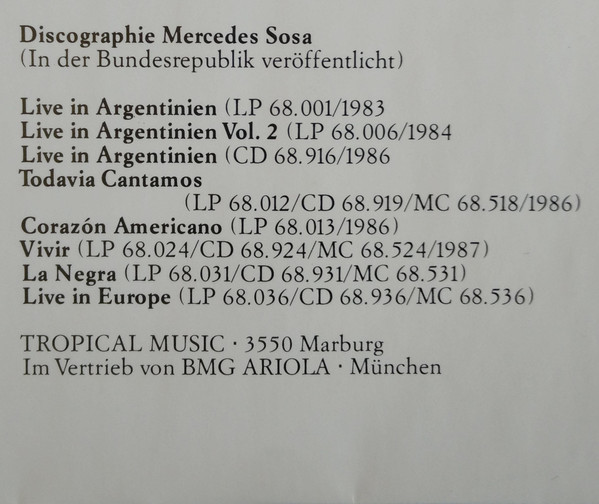 Mercedes Sosa - Live In Europe (LP, Album)