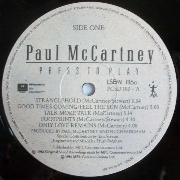 Paul McCartney - Press To Play (LP, Album, Gat)