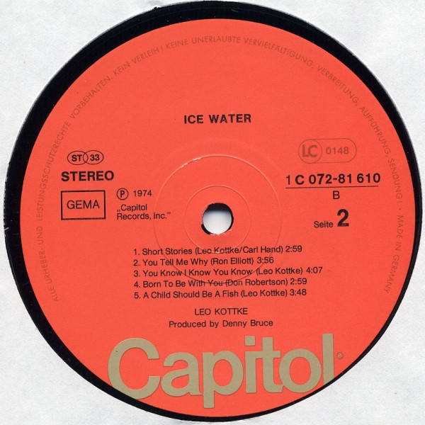 Leo Kottke - Ice Water (LP, Album, RE, Red)