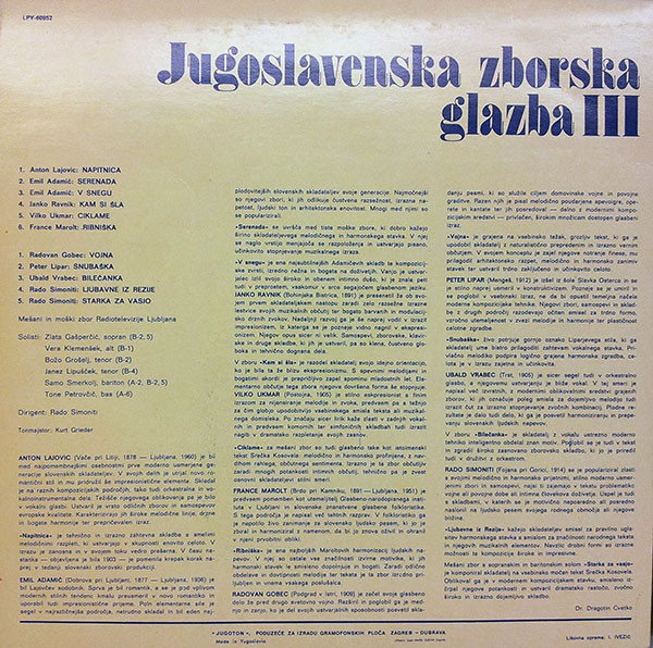 Various - Jugoslavenska Zborska Glazba III (LP, Comp)