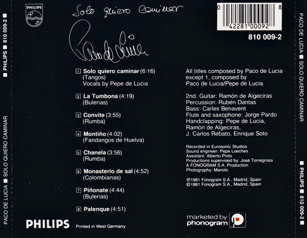 Paco De Lucia* - Solo Quiero Caminar (CD, Album)