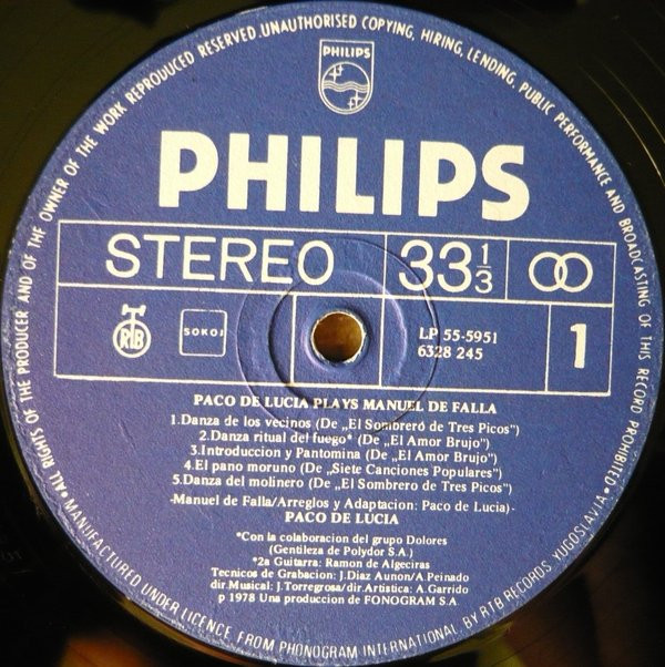 Paco De Lucía - Plays Manuel De Falla (LP, Album, Gat)