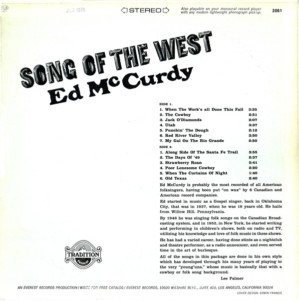 Ed McCurdy - Song Of The West (LP, Album)