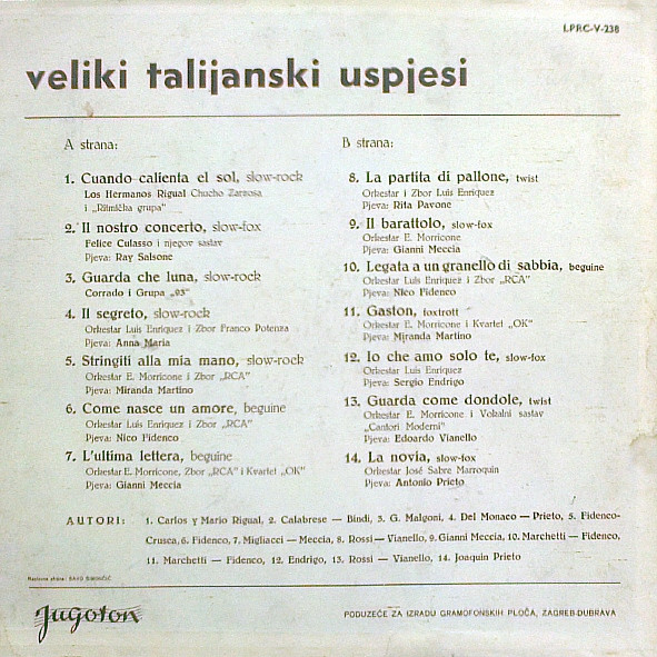 Various - Veliki Talijanski Uspjesi (LP, Comp)