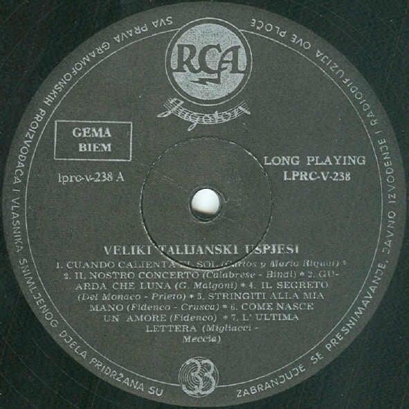 Various - Veliki Talijanski Uspjesi (LP, Comp)