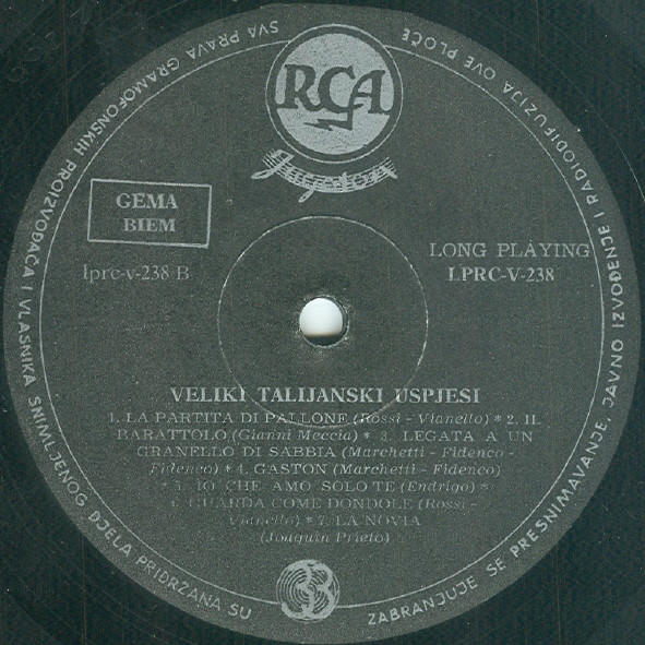 Various - Veliki Talijanski Uspjesi (LP, Comp)