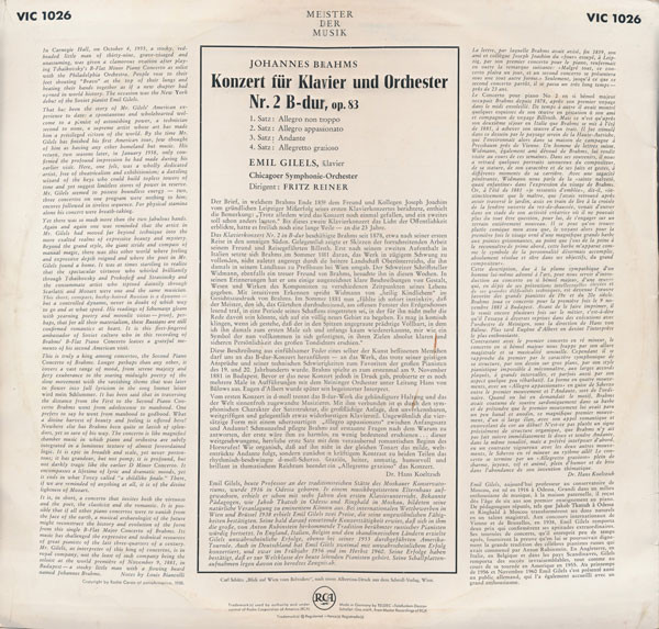Brahms* - Gilels*, Chicagoer Symphonie-Orchester*, Reiner* - Klavierkonzert Nr. 2 B-dur (LP, Album)