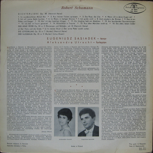 Robert Schumann, Eugeniusz Sąsiadek, Aleksandra Utrecht - Dichterliebe Op. 48 (LP, Album, Mono)