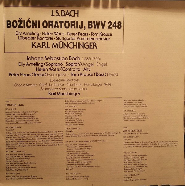J.S. Bach*, Elly Ameling • Helen Watts • Peter Pears • Tom Krause • Lübecker Kantorei • Stuttgarter Kammerorchester, Karl Münchinger - Weihnachts Oratorium , Christmas Oratorio (3xLP)