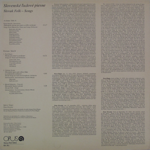 Peter Dvorský, Orchester SND*, Pavol Bagin - Slovenské Ľudové Piesne (LP, Album)