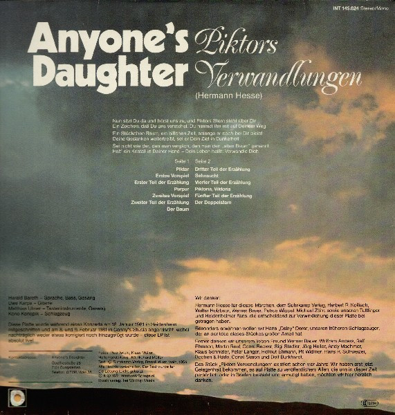 Anyone's Daughter - Piktors Verwandlungen (LP, Album)