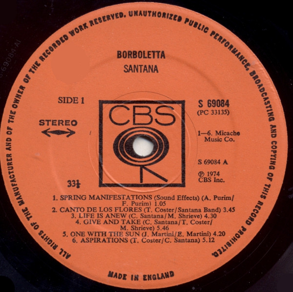 Santana - Borboletta (LP, Album)
