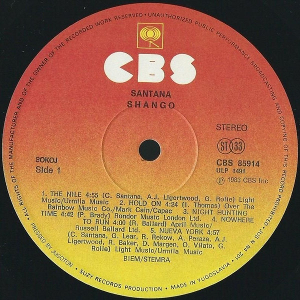 Santana - Shango (LP, Album, RE)