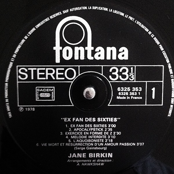 Jane Birkin - Ex Fan Des Sixties (LP, Album, RP)
