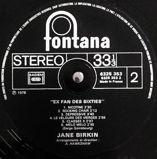Jane Birkin - Ex Fan Des Sixties (LP, Album, RP)